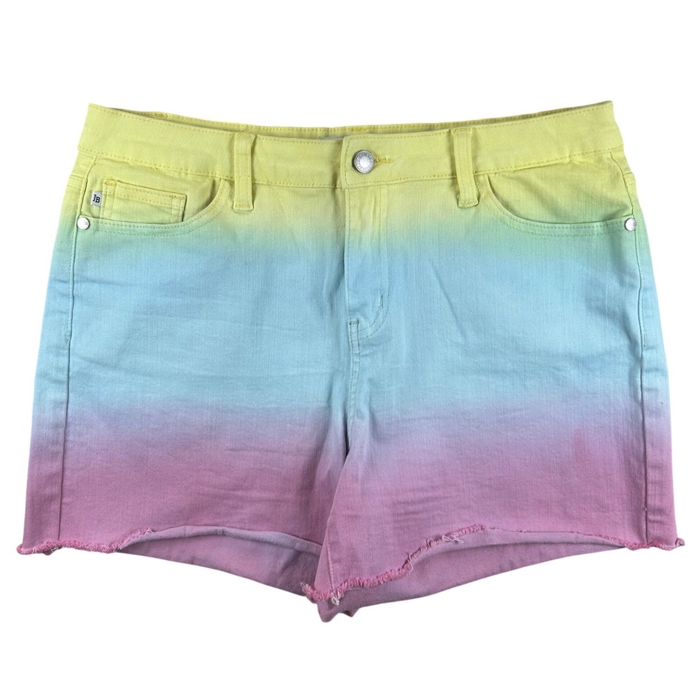 Judy Blue Denim Shorts Womens L Pastel Rainbow Ombre Tie Dye Festival Cut Offs